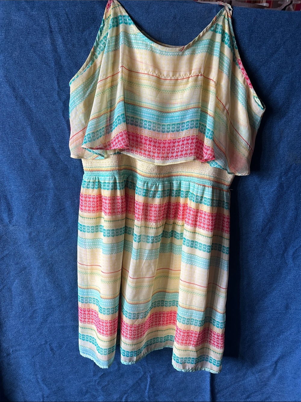 Girls' Multicolor Striped Summer Dress - Pink & Teal xxl